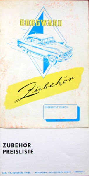 Borgward Isabella Accessoires-Program 1960 Carbrochure + pricelist (10034)